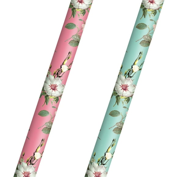 16pcs Florals Pattern Wrapping Paper Roll Decorative Lovely Wrapper for Scrapbooking Flower Book Gift (Pink, Green)
