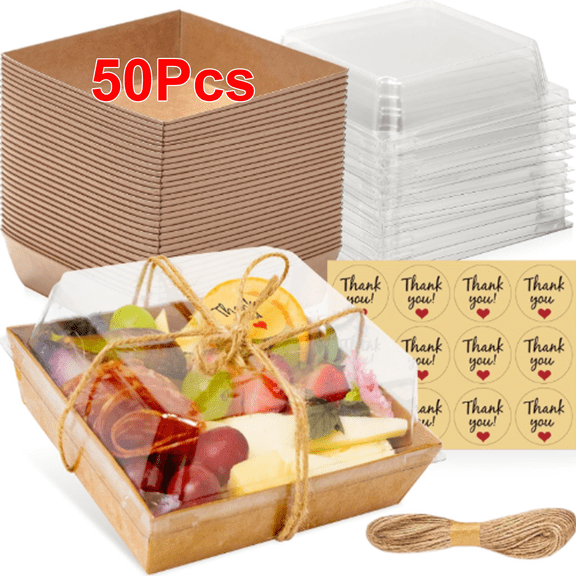 50 Pack Small Charcuterie Boxes with Clear Lids - Mini Charcuterie Box, Disposable Food Containers, 5Inch Dessert Boxes - Sandwich,Cookie,Strawberries