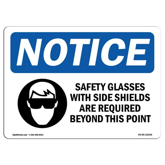 OSHA Notice Sign - Safety Glasses With Side Shields Sign With Symbol | Decal | Protect Your Business, Construction Site |  Made in the USA