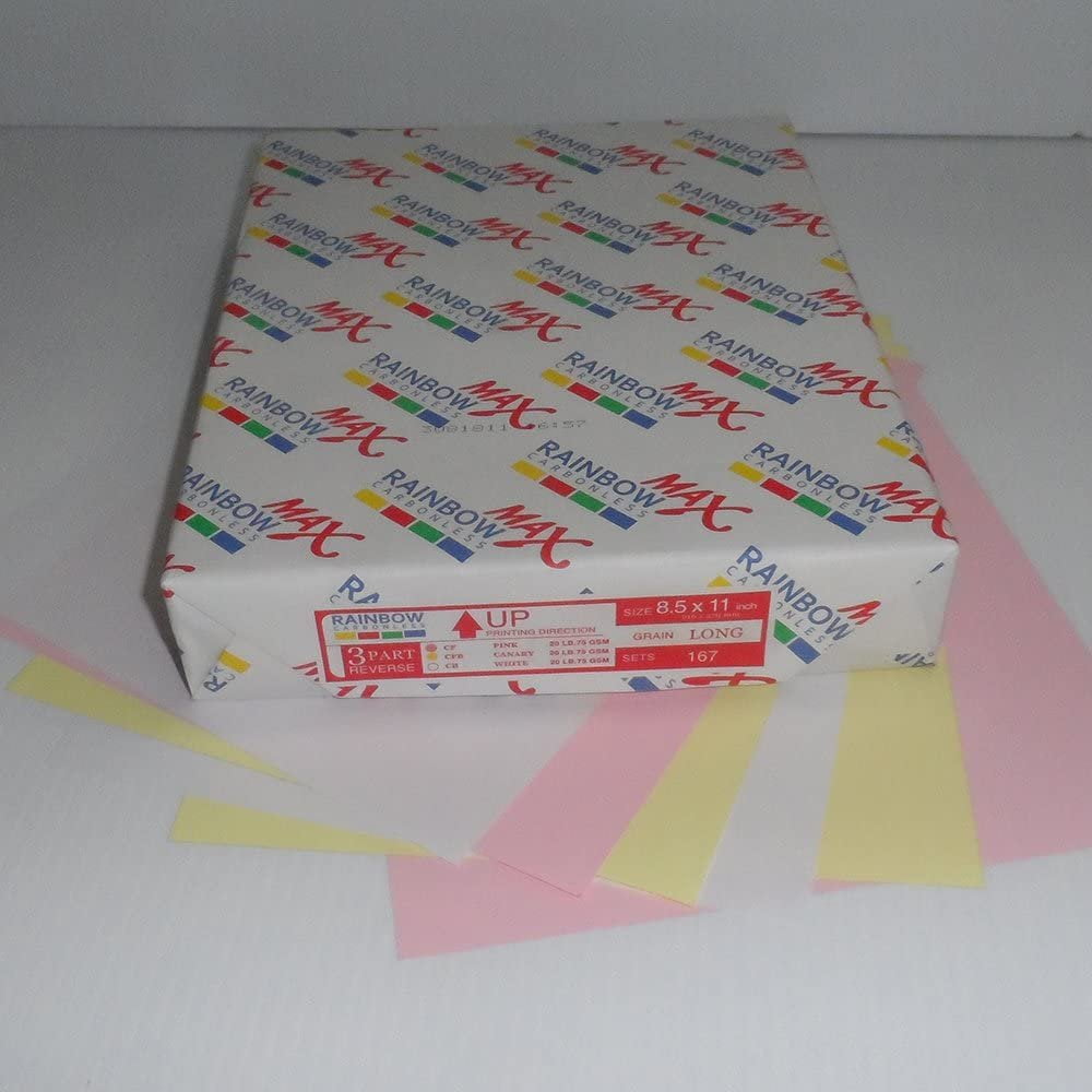 Rainbow Max NCR Carbonless Papers 3 Parts, Letter Size, White & Canary & Pink, for Laser & Inkjet Printer X 4 Reams 668 Sets