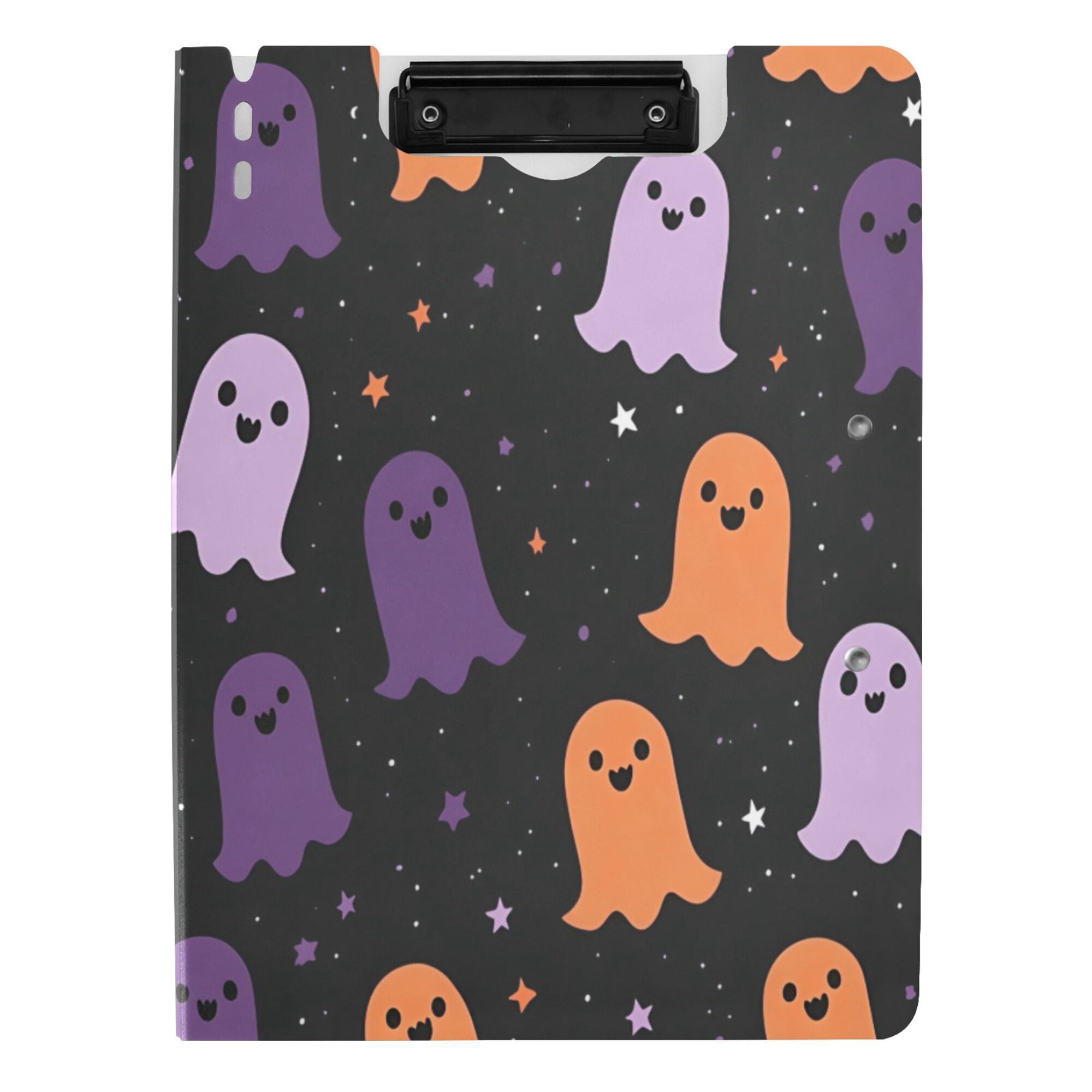 FORMRS A4 Clipboard Folder with Pen Holder Horizontal Foldable School Office Binder, Halloween Orange Ghosts
