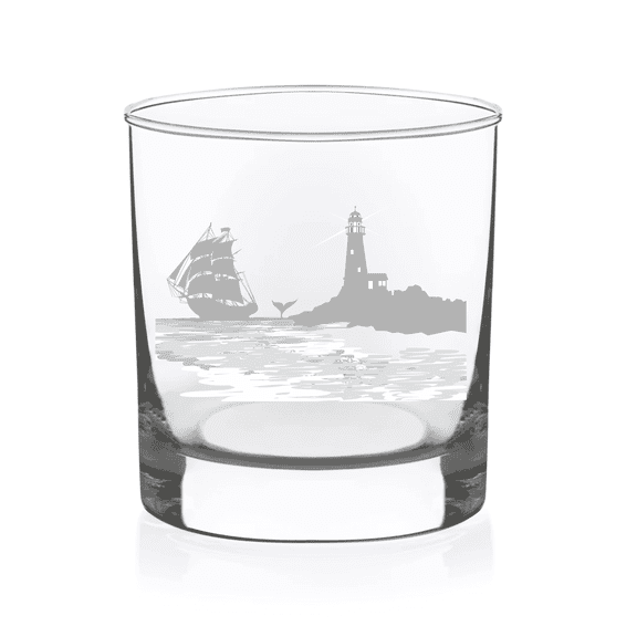C&M Personal Gifts Lighthouse with Vintage Ship - Nautical 11 oz. Whiskey Rocks Glass