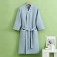 thumbnail image 2 of VNKIDY Men's Pajama Solid Color Waffle Weave Robe 3/4 Sleeve Belted Design Loungewear Nightrobe With Dual Front Pockets For Home Relaxing Trendy Homewear, 2 of 4