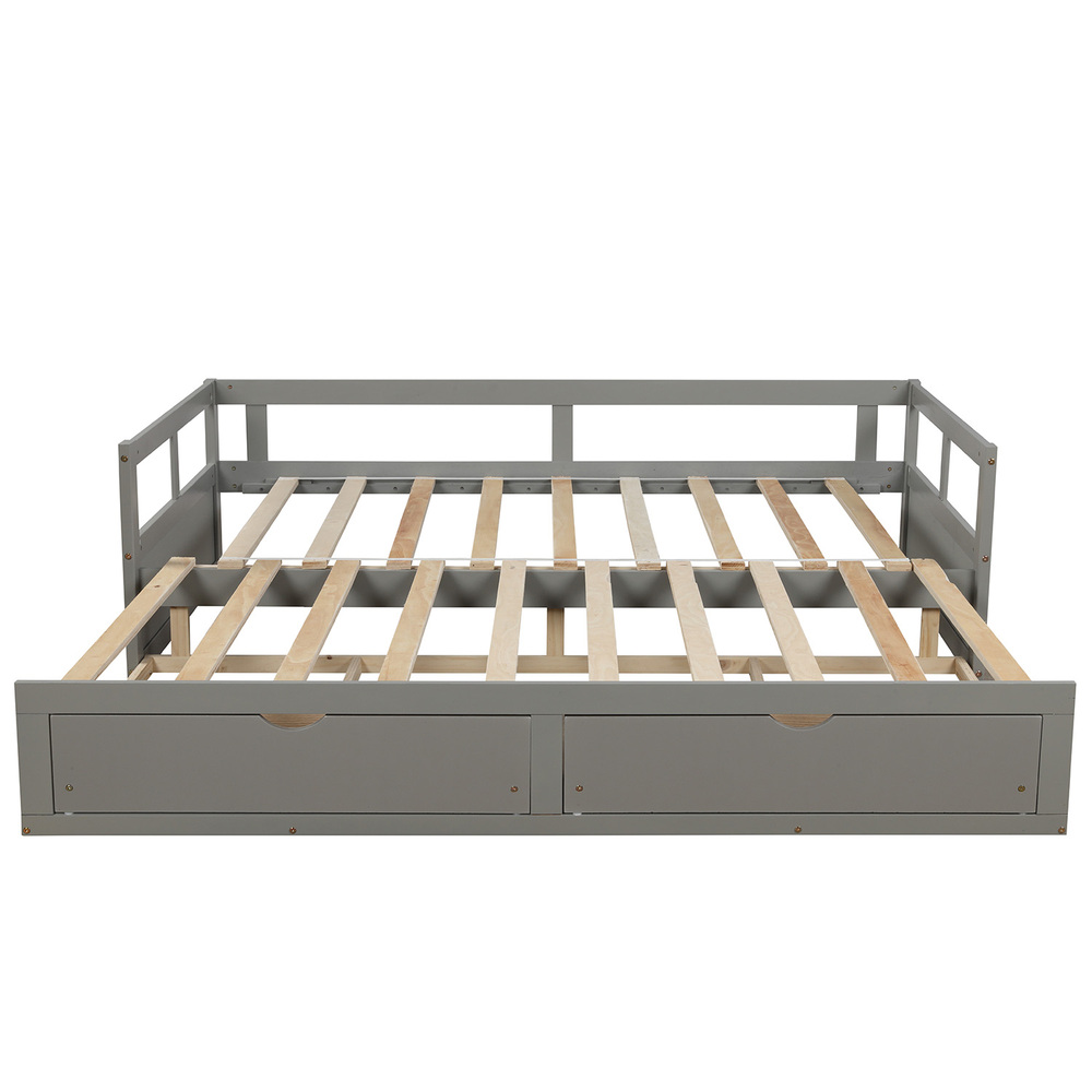 Hassch Wooden Daybed with Trundle Bed and Two Storage Drawers, Extendable Bed Daybed, Sofa Bed for Bedroom Living Room - image 5 of 9