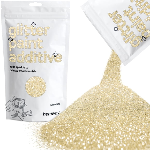 Hemway Glitter Paint Additive Crystals for Acrylic Emulsion Paint, Interior & Exterior Walls, Wood, Varnish, Matt, Gloss, Furniture 100g / 3.5oz - Microfine (1/256" 0.004" 0.1mm) - Champagne Gold
