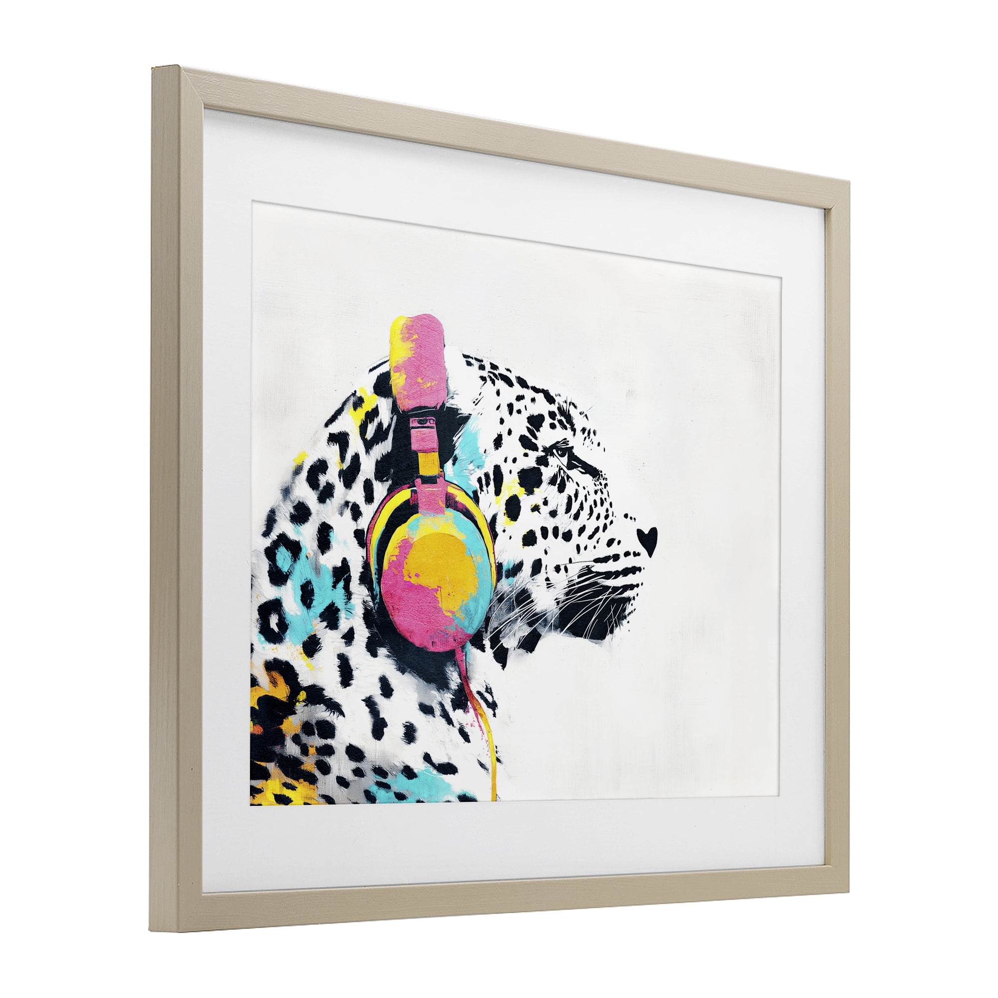 Stupell Industries Leopard On Air Headphones Birch Framed Print Under Glass, design by Svetlana Aleynikova