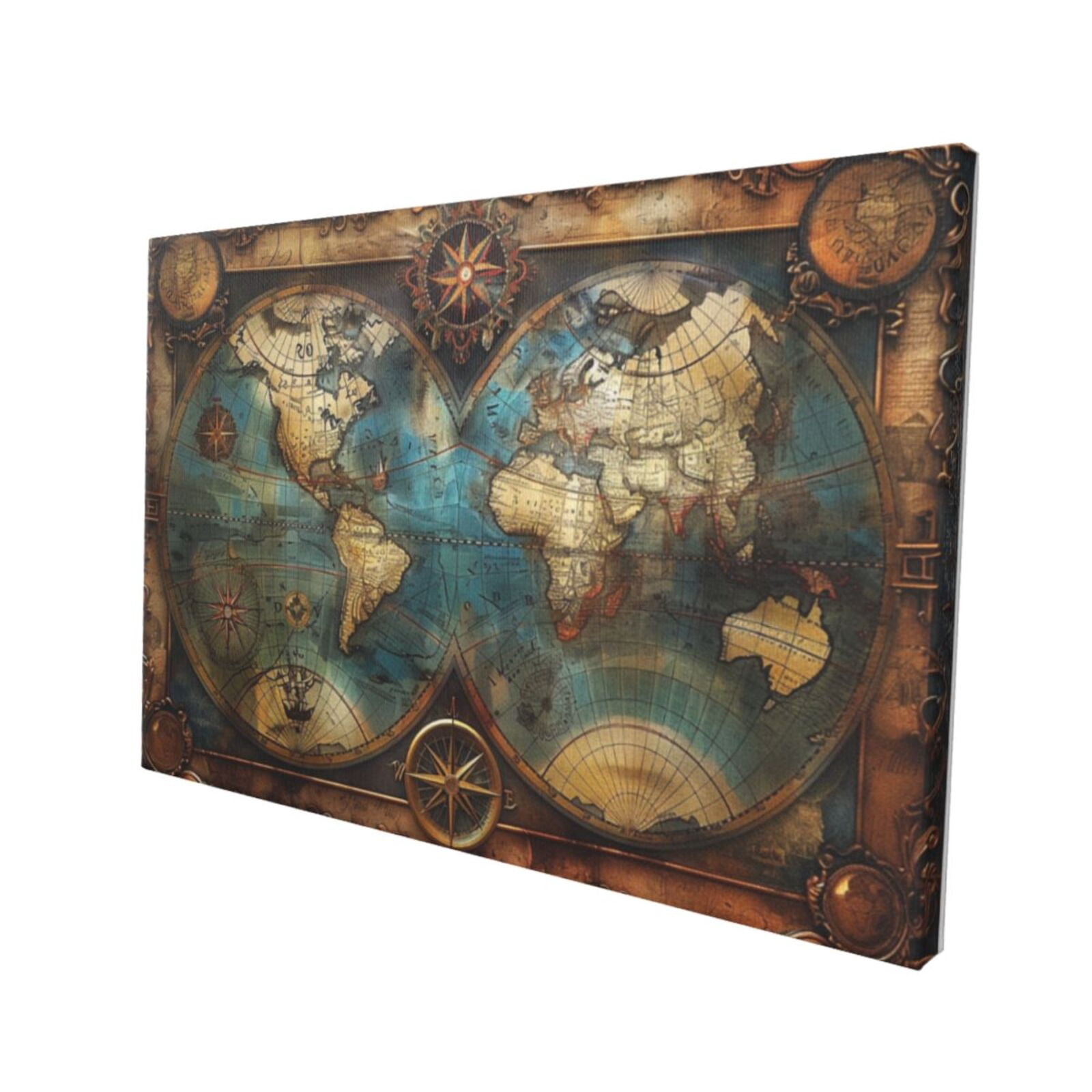 12x18 inch Canvas Hanging Picture Painting Retro Earth Map,Funny Study Canvas Decor Accessory,Indoor Bedroom,Man Cave,Tavern,Study Wall Decor Oil Painting&nbsp;Art Prints,For Retro Art Lover Gift