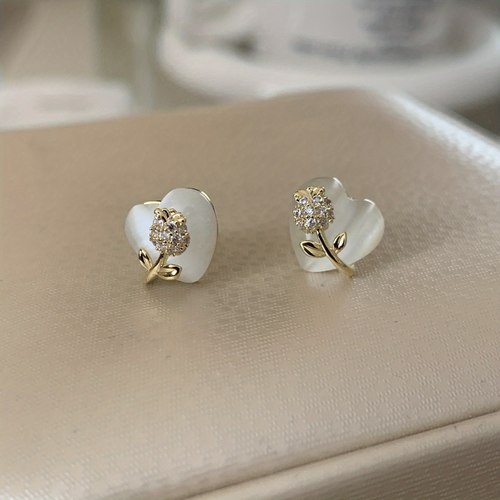 Niche Design Cat Eye Stone Love Tulip Earrings Trendy Ear Stud Earrings Walmart
