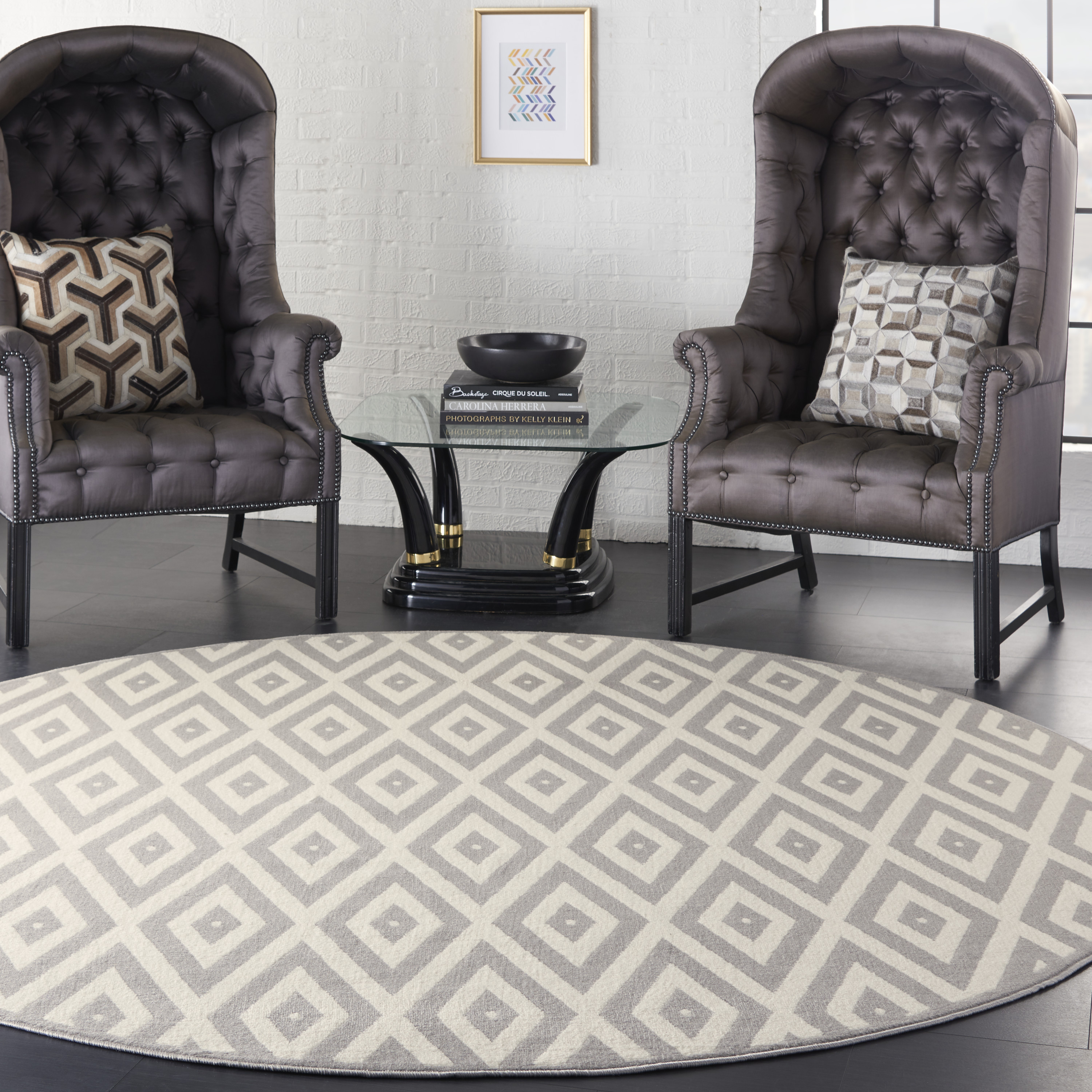 Nourison Grafix Geometric White/Grey Area Rug