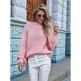 thumbnail image 4 of Womens Turtle-Neck Oversized Sweaters Casual Long Sleeve Pullover Loose Chunky Knit Jumper Pink L, 4 of 10
