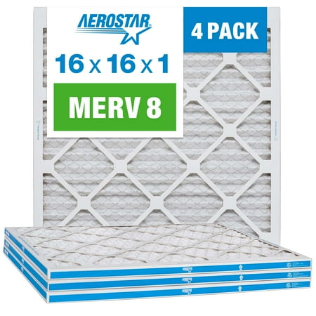 

Aerostar 16x16x1 MERV 8 Pleated Air Filter AC Furnace Air Filter 4 Pack