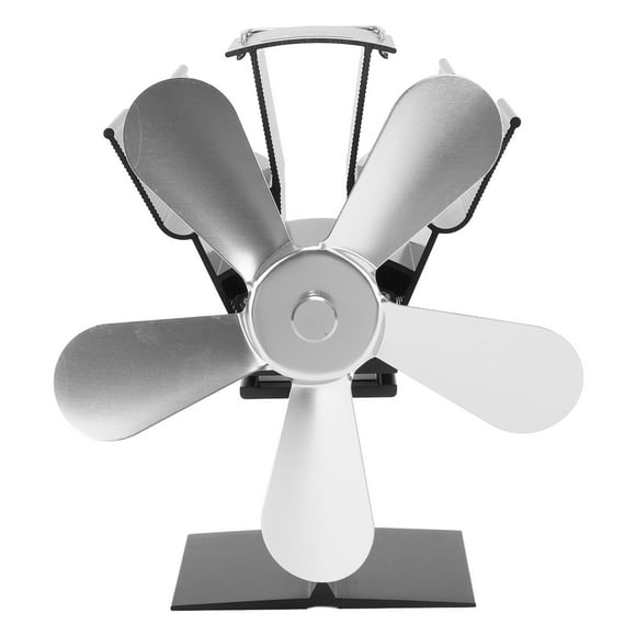 Ventilador de estufa de leña de 5 aspas, ventilador de chimenea con alimentación de calor para estufa de leña, quemador de leña de pellets, chimenea vertical rectangular plateada