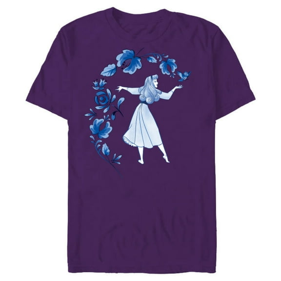 Disney Sleeping Beauty Princess Aurora Blue Flowers T-Shirt- Short Sleeve Blended T-Shirt for Adults - Customized-Purple