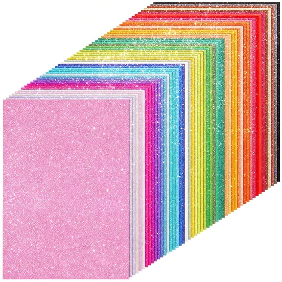 50 Sheets in 50 Colored Glitter Cardstock, 8.5" X 11" Glitter Paper for Card Making, Crafts and DIY Projects, 250GSM Sparkly Paper for Birthday, Wedding Party Decor