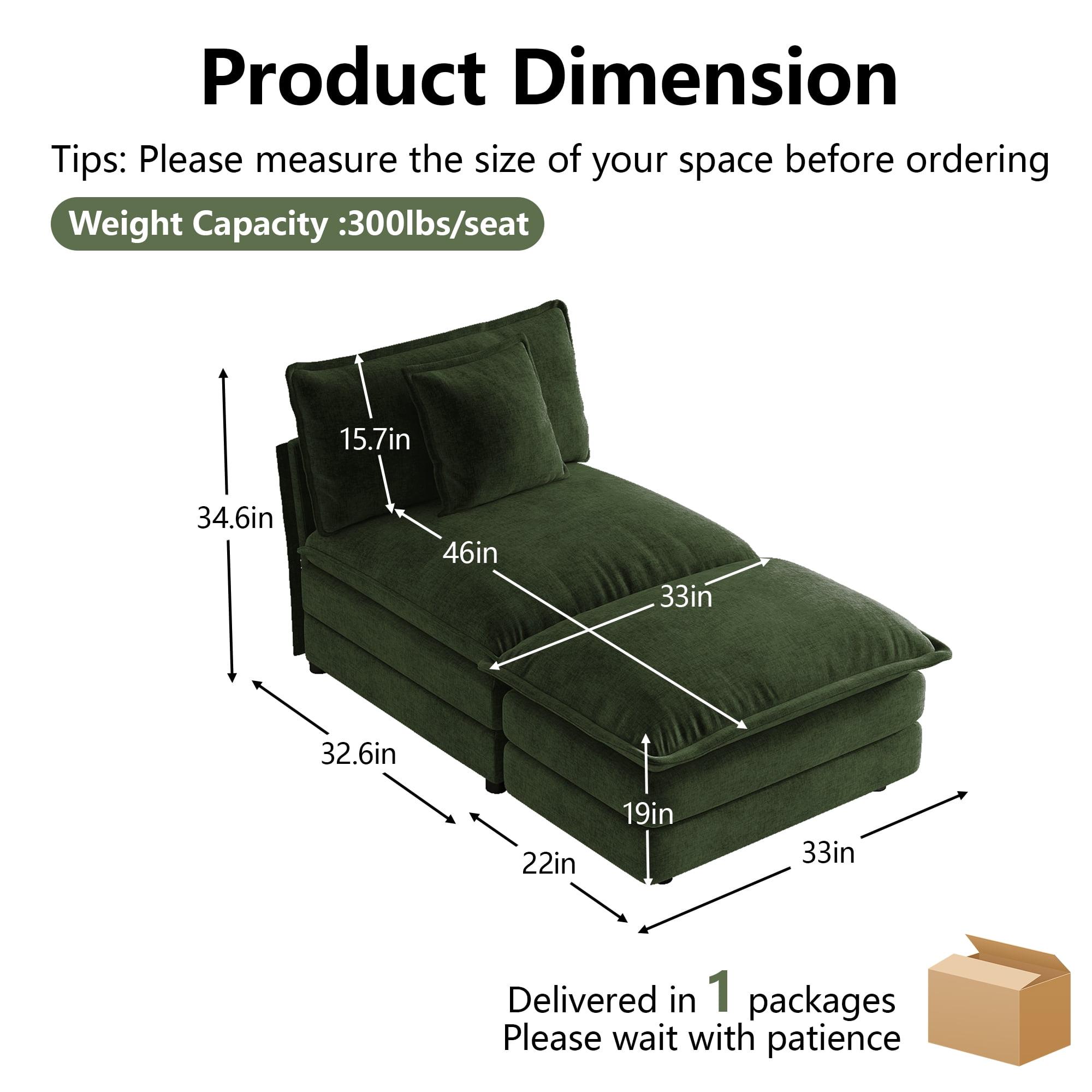 Sectional Sofas Green Armless 1-Seat & Ottoman