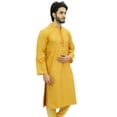 thumbnail image 3 of Atasi Men's Long Kurta Yellow Dupion Ethnic Bollywood Style Shirt-Medium, 3 of 3