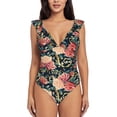 thumbnail image 2 of Yiaed Rose Flowers Print Women's Ruffled One Piece Swimsuit V Neck Swimwear Slimming Monokini for Woman-Large, 2 of 8