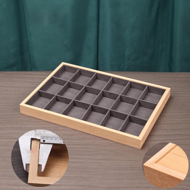 Bandeja de joyería plana de madera, organizador de caja, soporte de almacenamiento de joyería apilable, tamaño 35x24x3cm para exhibición de ventana de Estilo B Salvador Bandeja de almacenamiento de joyas