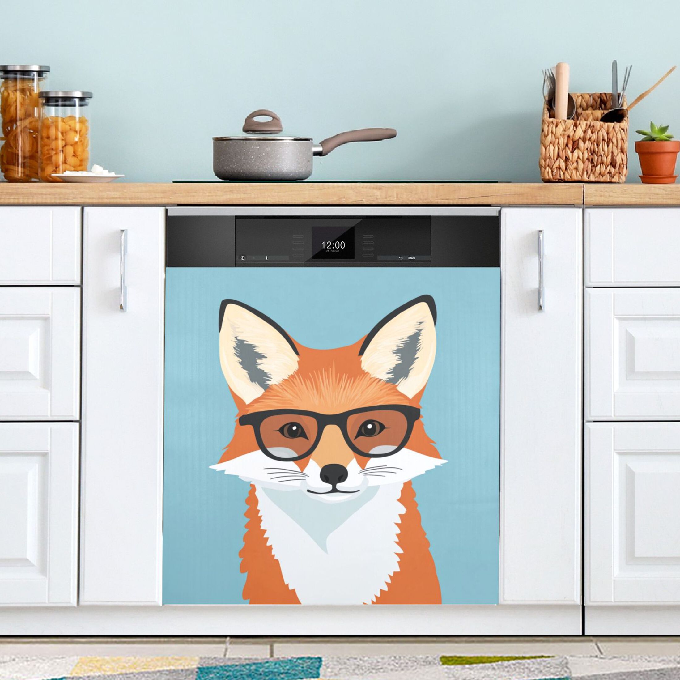 Dishwasher Magnetic Sticker 23x26 Inch Refrigerator Magnetic Sticker Washing Machine Magnetic Sticker Kitchen Panel Magnetic Sticker Home Decor Cute Fox with Glasses