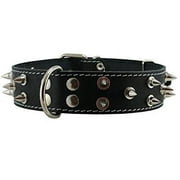 real leather black spiked dog collar spikes, 1.6 wide. fits 19-23.5 neck, large breeds cane corso, american bulldog.