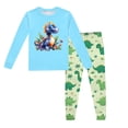 thumbnail image 2 of Pyjamas d'Été pour Garçons Ensemble de Pyjama Imprimé Dinosaure Col Rond Manches Longues Pantalon 2 Pcs Printemps Automne Pjs Enfants Bleu Clair 5 Ans-6 Ans, 2 of 5