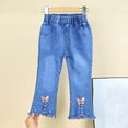 thumbnail image 6 of HAOTAGS Jeans for Girls,Flared Fit Crown Pearl Elastic Waist Slim Western Denim Pants Light Blue 11-12 T, 6 of 8