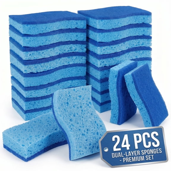 24 Pack Non-Scratch Kitchen Sponges, Dual-Sided Dish Kitchen Sponges, Reusable Scrub Kitchen Sponges for Cleaning, Easy Dry Sponges for Dishes and Household Cleaning