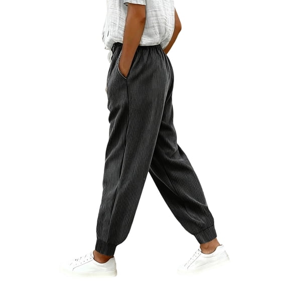 SRZYMJ Casual Corduroy Jogger Pants for Women Loose Elastic Waist Stretch Comfy Business Lounge Trousers with Pockets