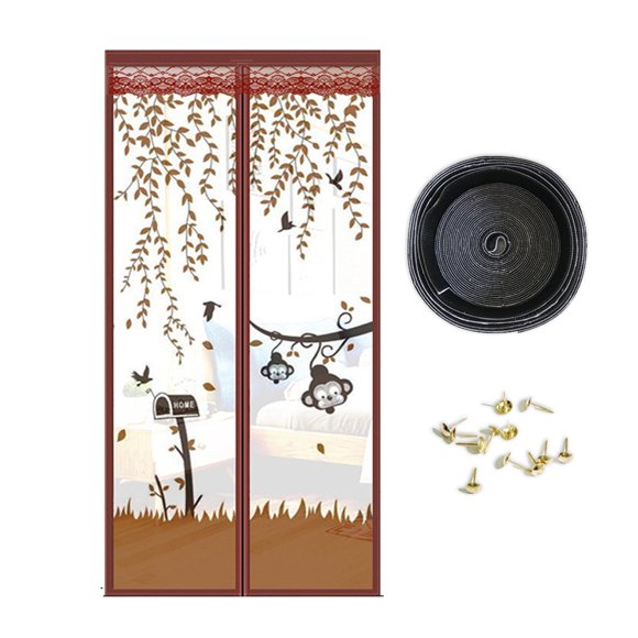 Magnetic Screen Door,Keep Bugs Out,Print, Breeze in - Self-Seal Magnets, Retractable Mesh Net Closure -100x210CM
