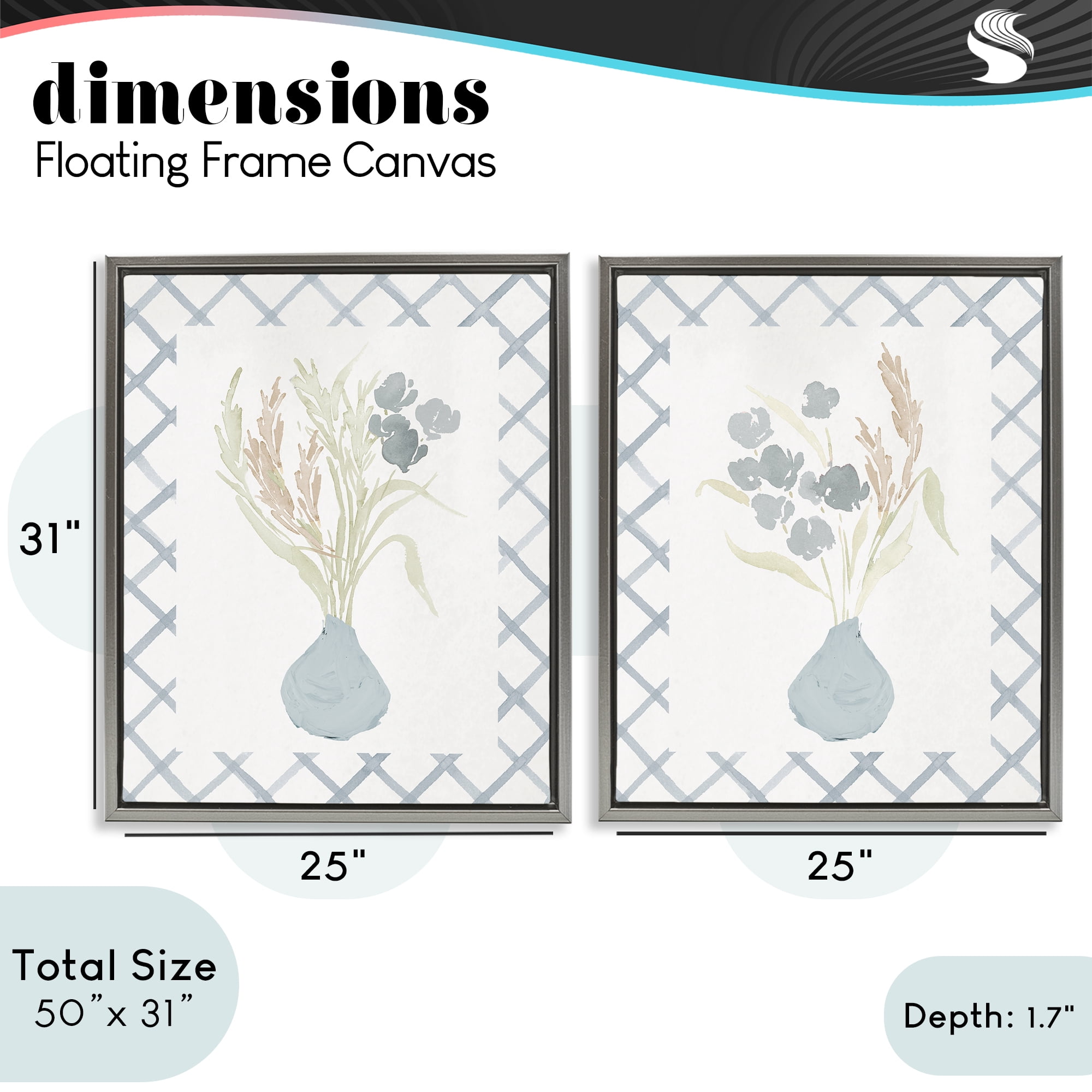 Stupell Industries Subtle Blue Anna Bouquets 2 Piece Gray Framed Floater Canvas Set, design by Lucille Price