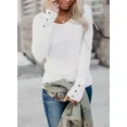 thumbnail image 3 of Camiseta de manga larga con empalme de botones para mujer, camisetas de tendencia informales cómodas, Tops de cuello redondo para mujer, Otoño e Invierno, 3 of 4