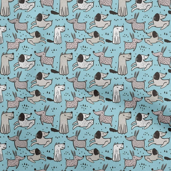 oneOone Cotton Silk Turquoise Blue Fabric Dog Quilting Supplies Print Sewing Fabric By The Yard 42 Inch Wide