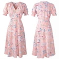 thumbnail image 2 of Fridja Robe Imprimée Col en V pour Femmes, Manches Courtes, Fête, Plage, 2 of 9