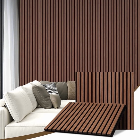 2-Piece Wood Slat Acoustic Panels for Stylish Decor and Noise Reduction, 23.62x23.62 Inch Wood Panels for Wall for Interior Wall Decor, 3D Wood Slat Wall Panel/Fluted Sound Absorbing Panel, Walnut