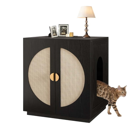Unipaws Extra Large Cat Litter Box Enclosure for Self-Cleaning & Automatic Litter Boxes, Tall Cabinet with Charging Station, Wooden Dog Proof Hidden Cat House for Top Entry Litter Box, Black