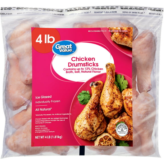 Great Value All Natural Chicken Drumsticks, Frozen, 4 lbs