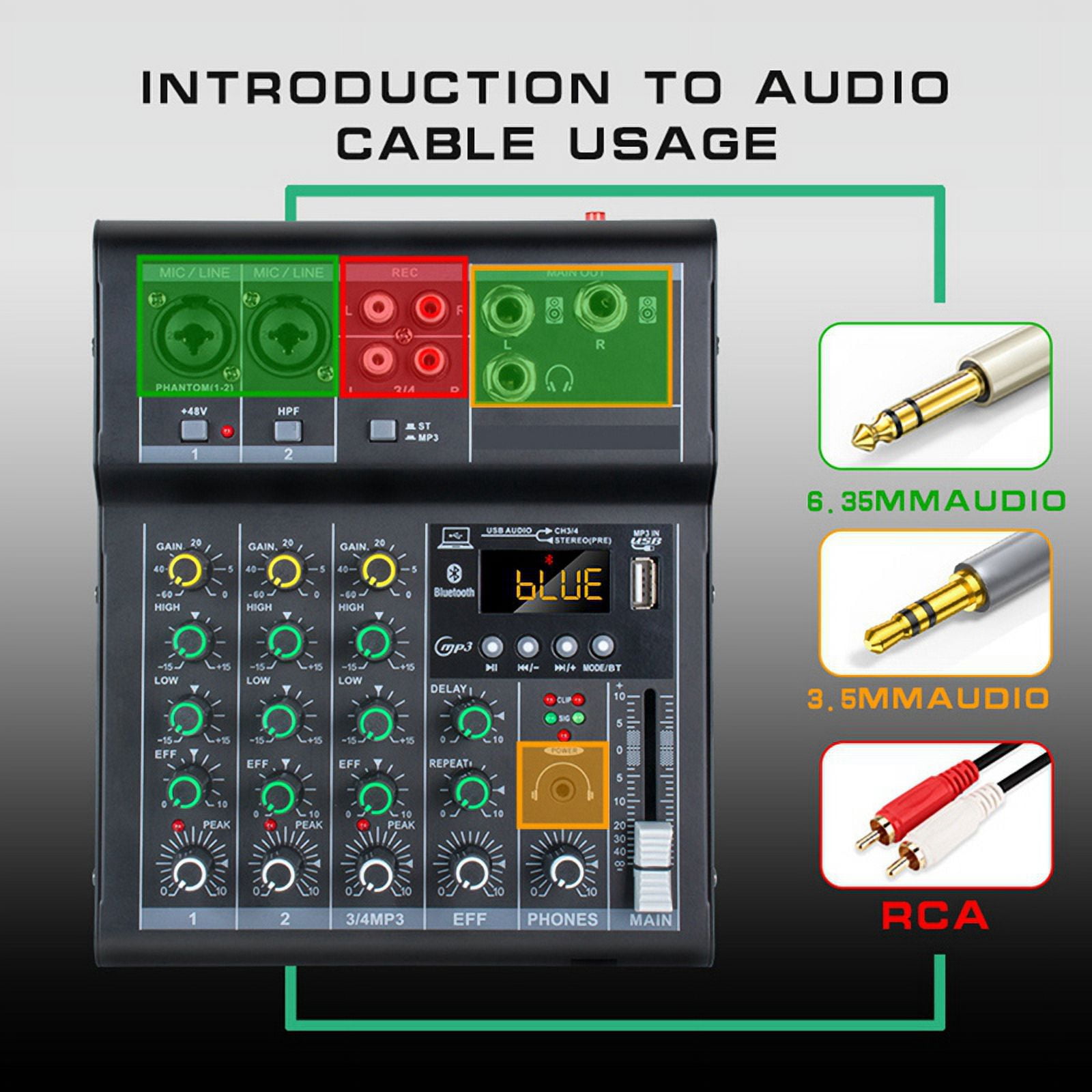 Professional Digital DJ Mixer Console 4 Channel Audio Mixer with USB Port Supports Bluetooth Connection Playback White