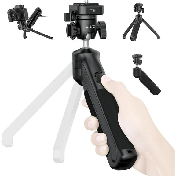 Ulanzi TT38 One-click Quick Release Tripod Uka Tripod Top Handle Grip with 360° Flexible Ball Head Cold Shoe Mount Tripod for Camping Street Photograph Livestreaming