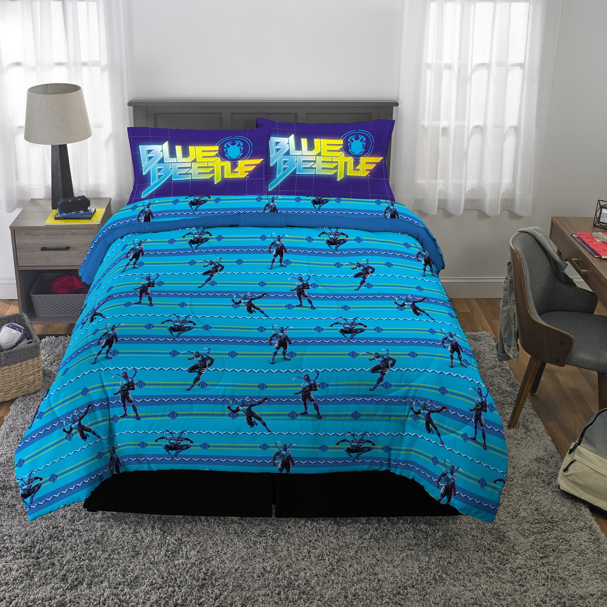 Blue Beetle Kids Full Bed-in-a-Bag, Comforter and Sheets, Blue, Warner Brothers