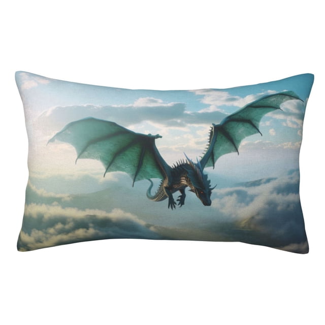 Fotbe Cloud Sky Green Dragon Funda de Almohada Decorativa Estilo Occidental, Lujo en Algodón, Fundas para Almohadas King, Cojín Estampado para Decoración del Hogar-16"x24"