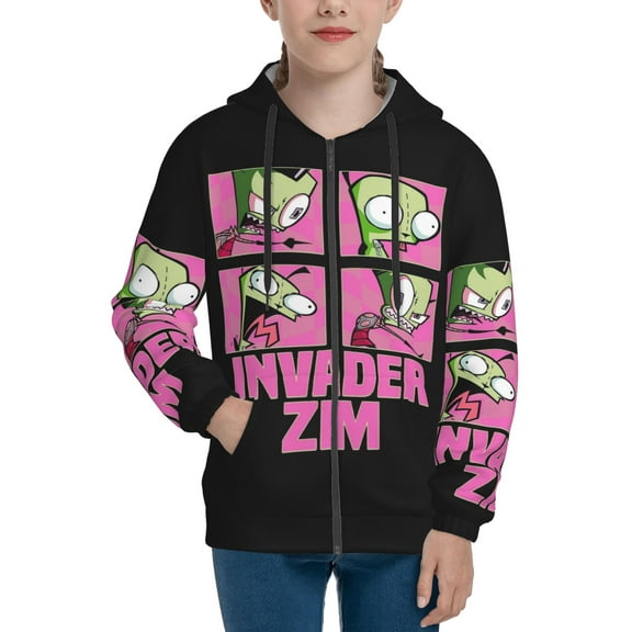 Invader Zim Teens Boys Girls Zip Up Hoodies 3d Print Long Sleeve Hooded Sweatshirt Jacket With Pocket Small