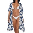 thumbnail image 3 of Xoenoiee Blue Hibiscus Flower Print Womens Kimono Mesh Swimsuit Coverup Long Beach Cover Ups Short Sleeve Summer Cardigan Quick Dry Swimwear Beachwear, 3 of 7