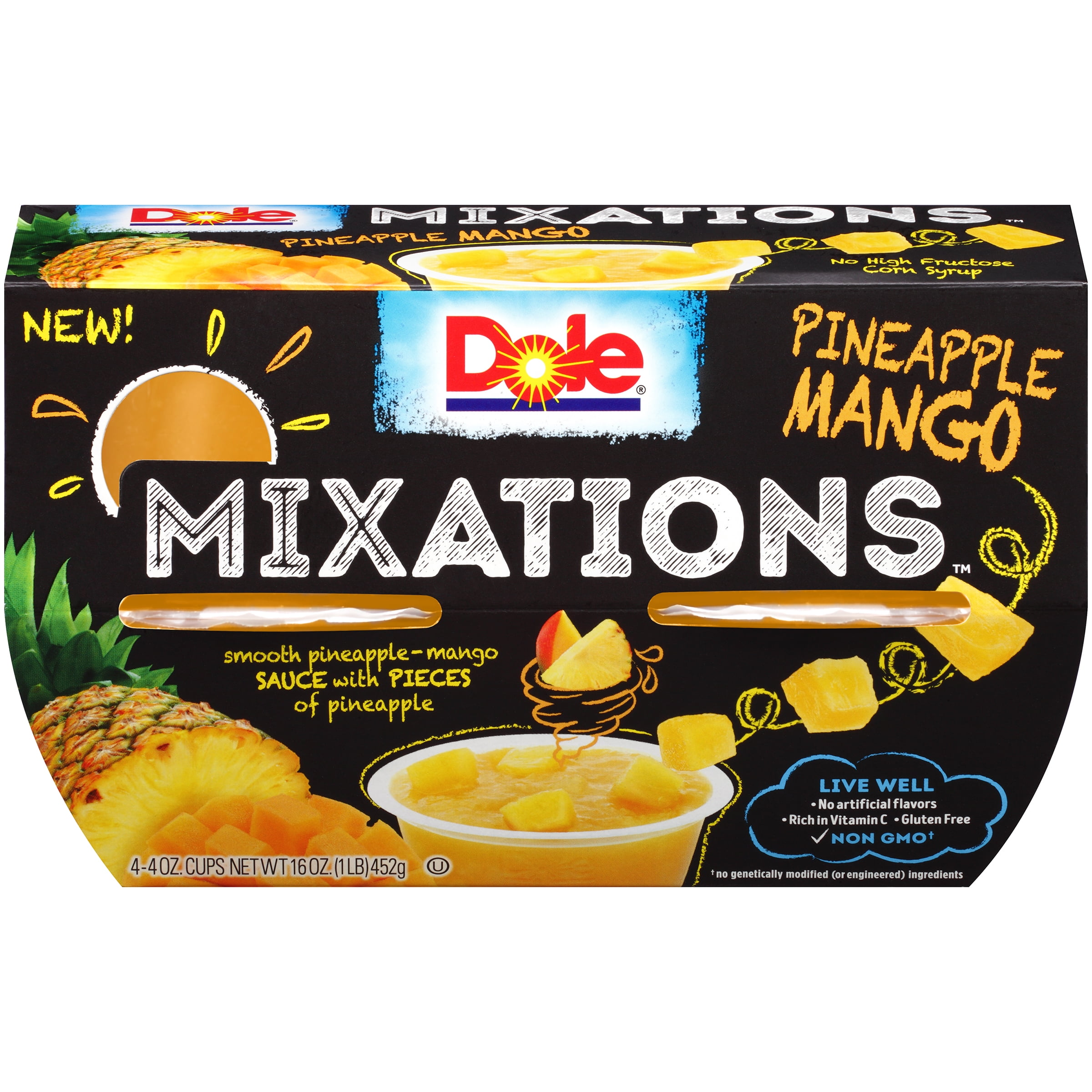 (4 Pack) Dole Fruit Bowls Pineapple Mango Mixations Fruit Cups, 4 oz