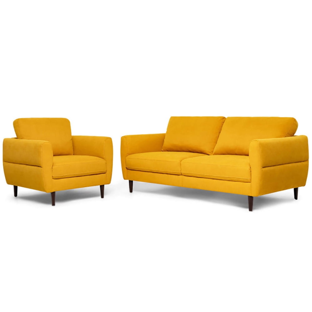 Finihen Upholstered Sofa Set, 2 Pieces Upholstered Sofa Set with Removable Cushion Covers, for Living Room, Yellow