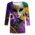 thumbnail image 4 of RKSTN Mardi Gras 3/4 Length Sleeve Womens Tops Oversized Crewneck Carnival Graphic Printed Three Quarter Sleeve T Shirt Women Casual Round Neck Funny Tuesday Carnival Party Loose Short Sleeve Shirt, 4 of 6