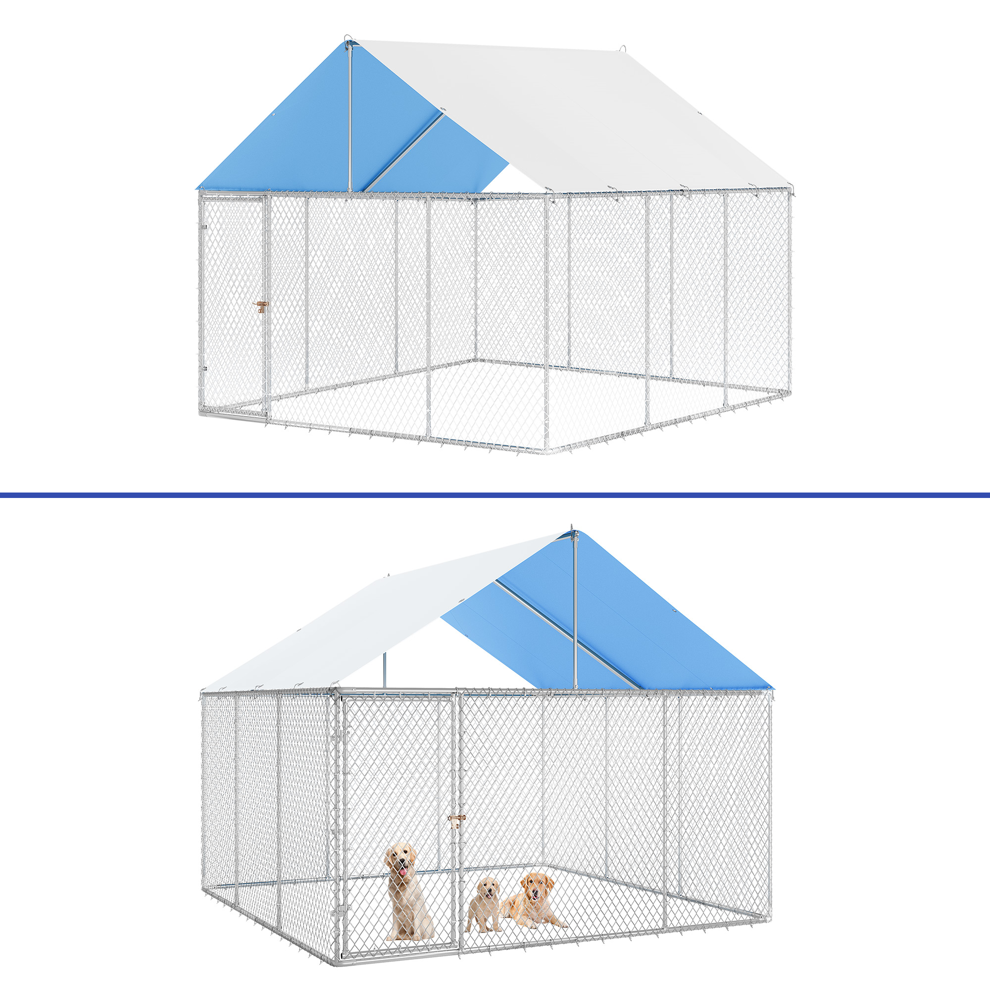 ModFusion 14' Outdoor Dog Kennel with Metal Gate and Roof, Heavy-Duty Galvanized Steel Fence