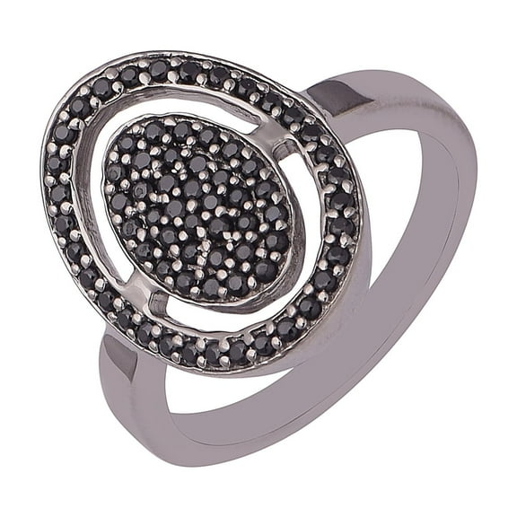 Mooneye 925 Sterling Silver Black Spinel Gemstone Round Art Deco Women Wedding Ring