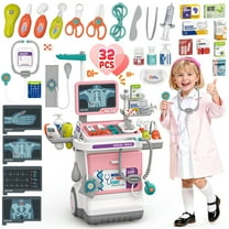 UUSUOO Doctor Kit for Toddlers 3-5,32PCS Doctors Role Play Set Toy,Pretend Medical Station Toy Set with Realistic LED Lights & Sounds,Christmas Boys & Girls Gift for Ages 3-8,Pink