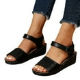 thumbnail image 3 of WIZUTIZ Wedge Sandals for Women Women's Sandals Athletic Comfort Elastic Hollow Out Sandals Buckle Round Toe Shoes Low Heel (1"-2") Medium Solid Sandals for Ladies Mother's Day Gifts Deals Black, 3 of 6