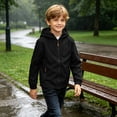 thumbnail image 6 of JZEJING Boys Raincoat Lightweight Long Sleeve Hooded Windproof Rain Jacket Solid Color Waterproof Windbreaker with Pocket Size 4-15, 6 of 9